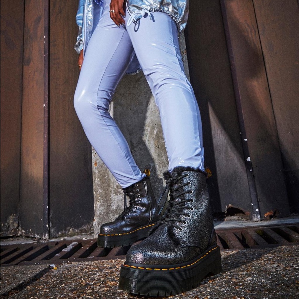 Dr. Martens Jadon Leather Platform  Distressed Metallic Boots 8